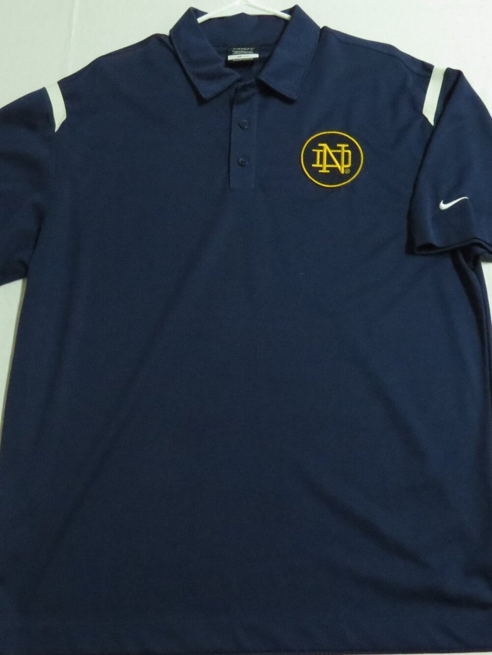 Sz L NOTRE DAME Blue Nike Dri-Fit Men's db #33T Polo Shirt